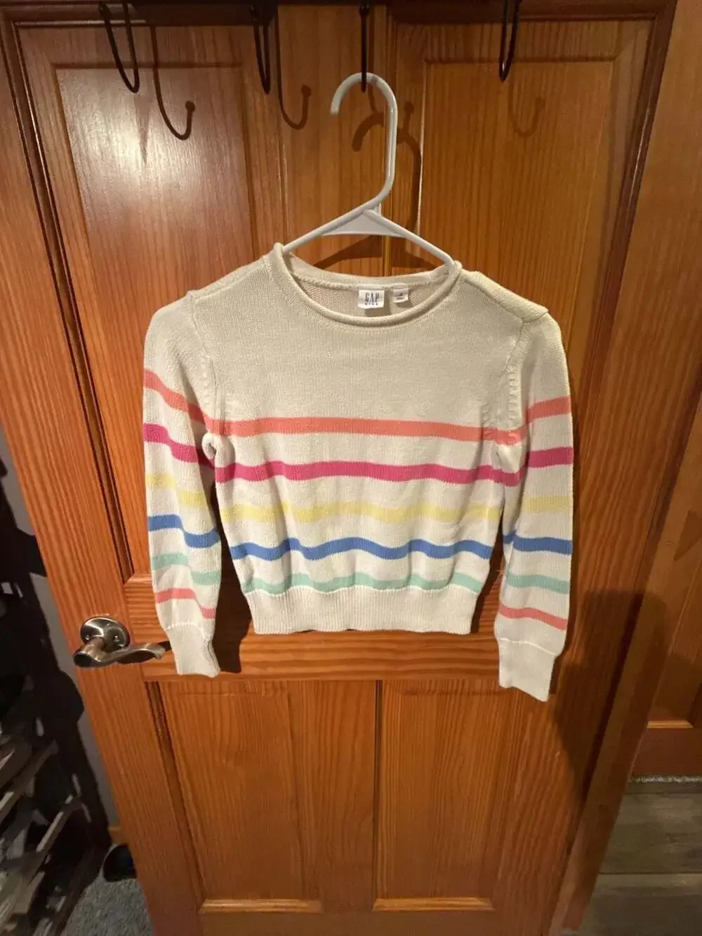 Gap Kids Cream Multi-Color Striped Long Sleeve Crewneck Sweater